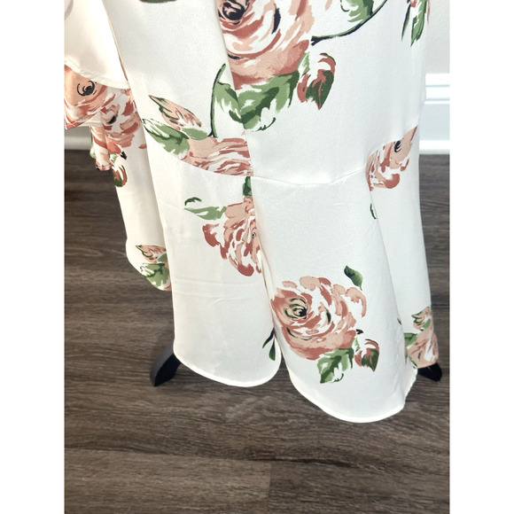 Women's( M) White Ivory Floral Hi Low Midi Ruffle V‎ Neck Disney Princess Dress - Picture 8 of 16